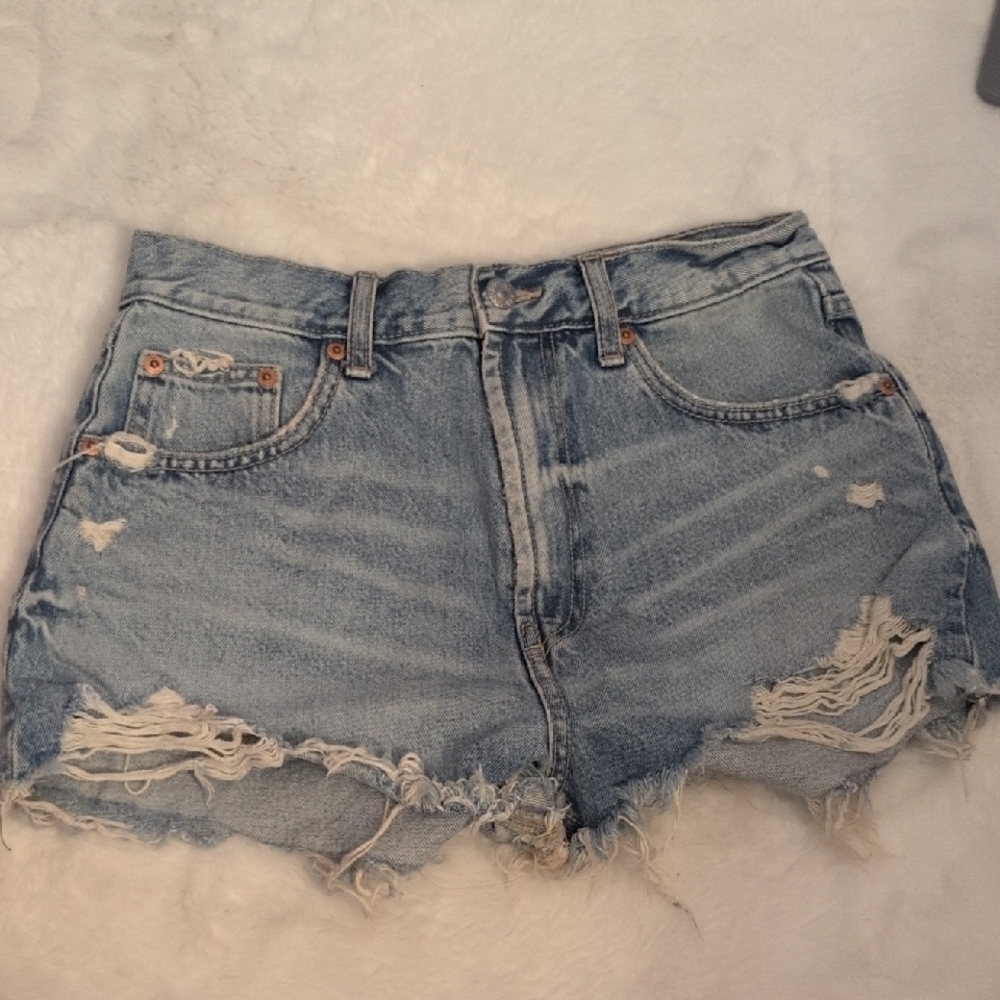 Zara Light Blue Distressed Jean Shorts